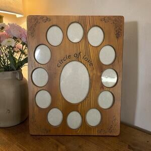 VTG Wood Collage Picture Frame Circle Of Love Family Tree K-12 School 90s Rustic